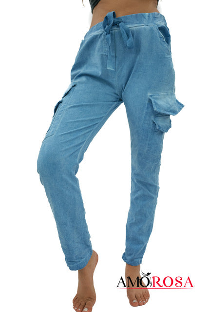 Amorosa Classic Cotton Cargo Pants Blue