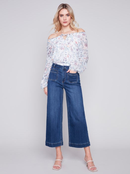 Charlie B Wide Leg Pant With Patch Pockets