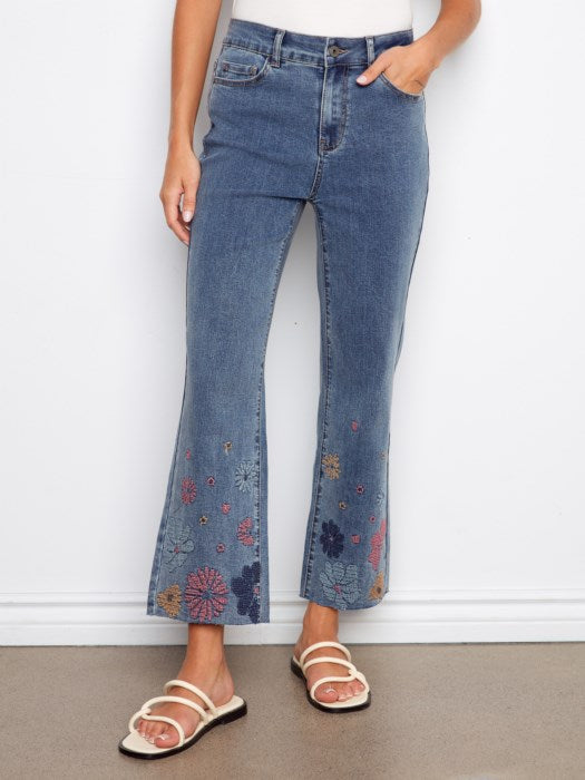Charlie B Floral Embroidered Straight Leg Jeans | Lazy Daisy