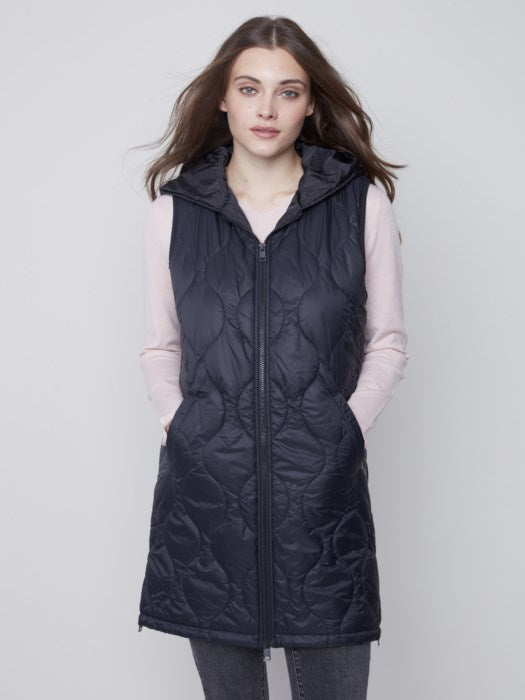 Charlie B Long Quilted Puffer Vest with Hood – Lazy Daisy Clothing