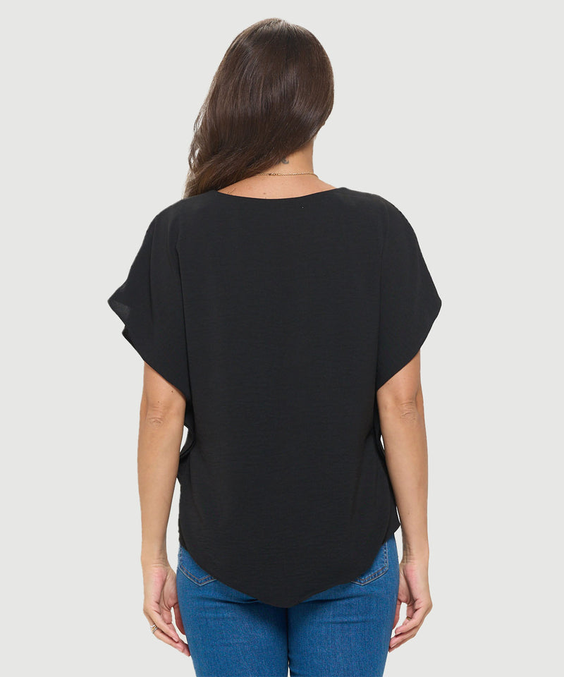 Last Tango Flowy Batwing Sleeve Airflow Top With Overlay Black