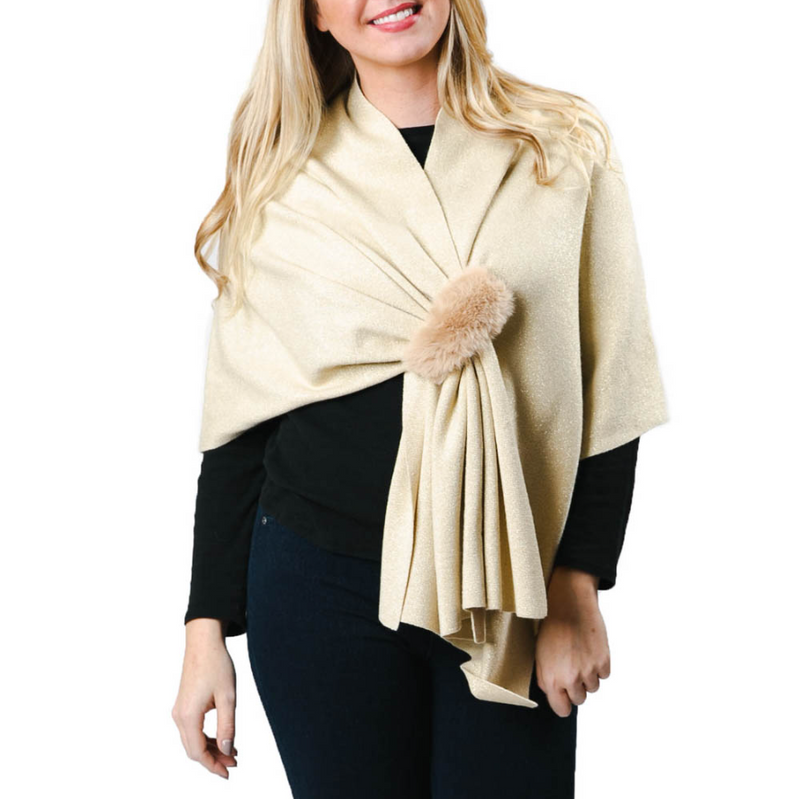 Katie Keyhole Wrap with Faux Fur Loop Gold
