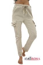 Amorosa Classic Cotton Cargo Pants Beige