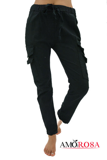 Amorosa Classic Cotton Cargo Pants Black