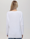 Back view of Emma Shaker Stitch Sweater In WHite