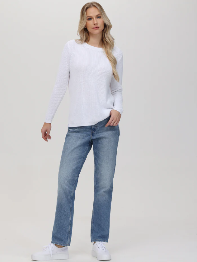 Emma Crewneck styled with jeans for a casual look
