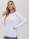 Side view of relaxed fit crewneck In Bleach White