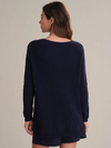 Back view of Emma Shaker Stitch Sweater Dark Blue