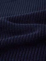 Close-up of shaker knit texture on Emma Sweater in Dark Blue