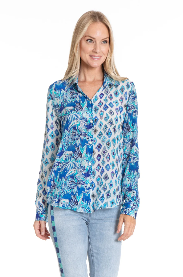 APNY Tropical Treescape - Button-up with Roll up Tab Sleeve