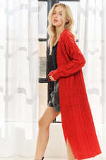 Adora Cable Knit Cozy Cardigan Red