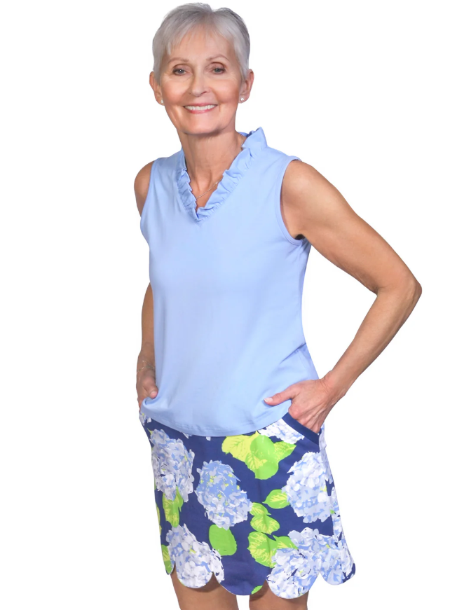 Sassy Scallop Skort front view on model in Lovey