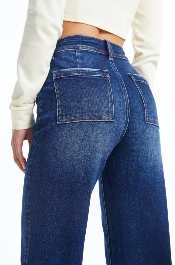 High Rise Wide Leg Denim Jeans With Raw Hem
