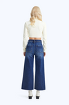 High Rise Wide Leg Denim Jeans With Raw Hem