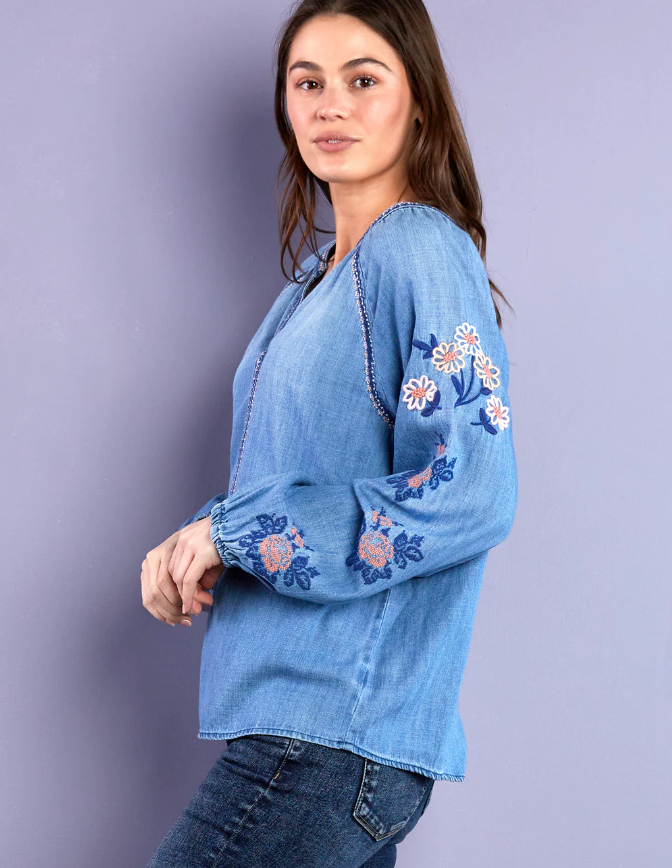 Billy T Cleo Embroidered Top Denim