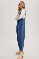 Lightweight sleeveless denim jumpsuit perfect for casual everyday wear