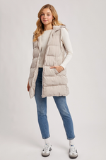 Hooded Zipper Down Longline Puffer Vest
