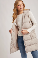 Hooded Zipper Down Longline Puffer Vest