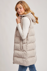 Hooded Zipper Down Longline Puffer Vest