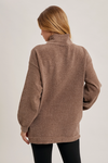 Long sleeve mock neck ribbed knit tunic sweater in neutral tone