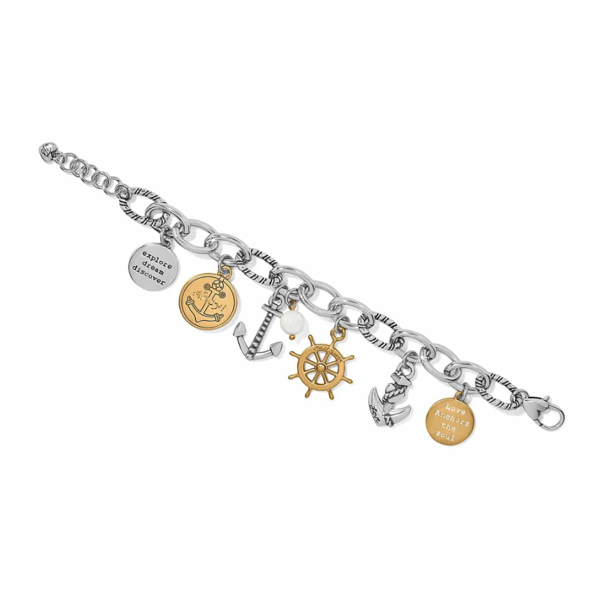 Brighton Anchors Away Bracelet with anchor charm and silver links