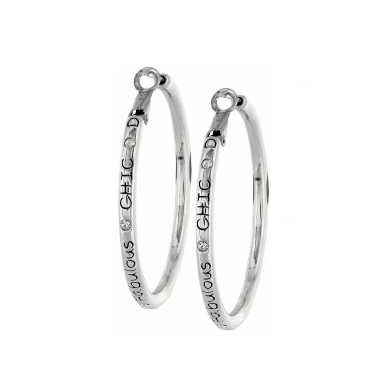 Shiny silver hoop earrings with delicate crystal details by Brighton