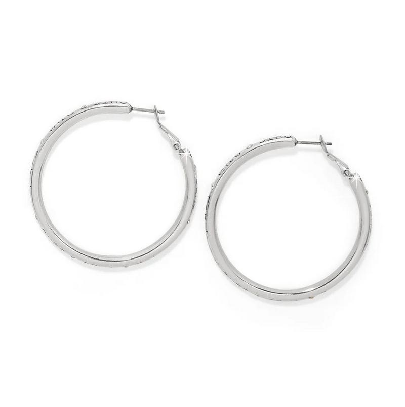 Side view of Brighton Silver Fashionista Hoop Earrings on display