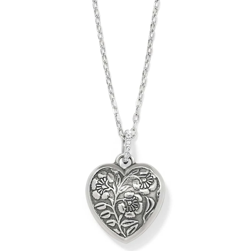 Front view of Brighton Sweet Love Necklace with heart-shaped sapphire pendant