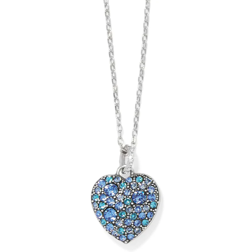Front view of Brighton Sweet Love Necklace with heart-shaped sapphire pendant