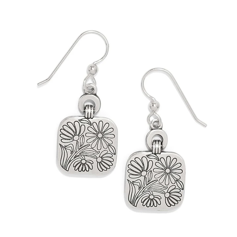 Back of engraved daisy earrings with silver-plated finish