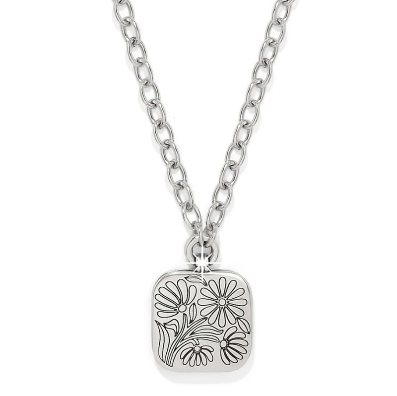 Back of silver-plated square pendant with Australian daisy design