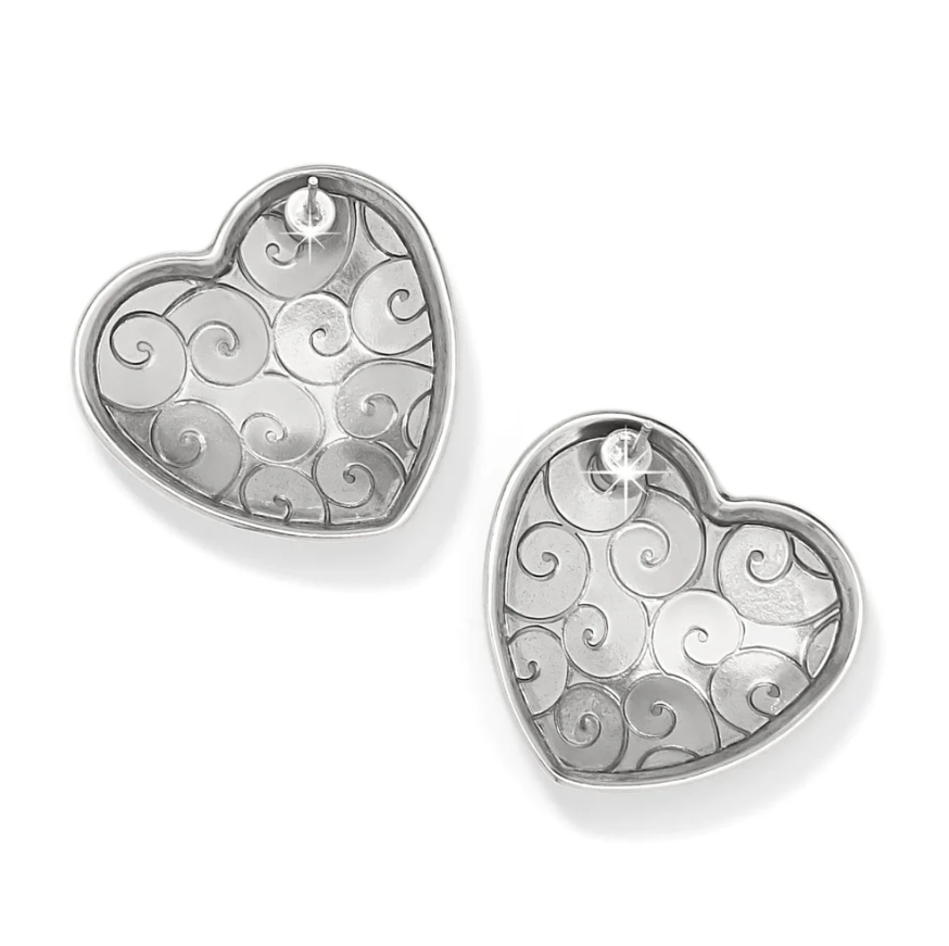 ​Brighton Trianon Heart Silver Post Earrings with sculpted heart design