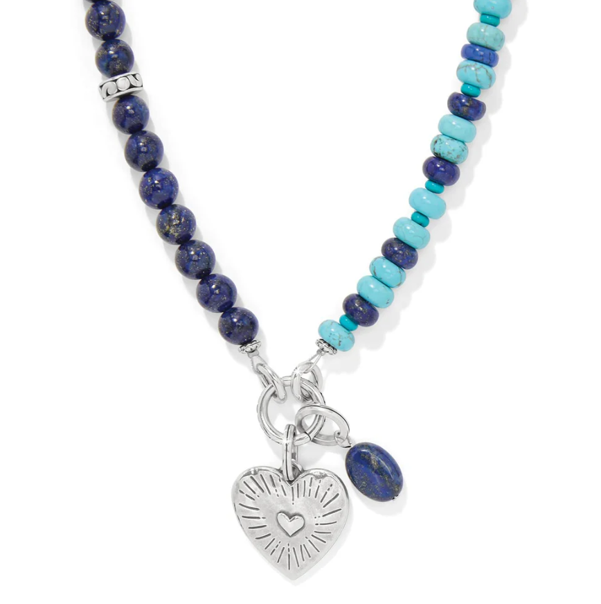 Brighton Token Charm Necklace with lapis and turquoise beads