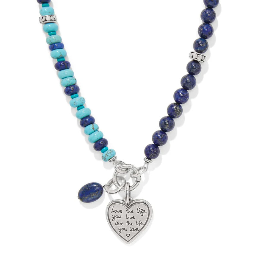 Brighton Token Charm Necklace with lapis and turquoise beads