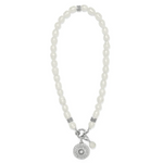 Brighton charm necklace featuring pearls and silver accents