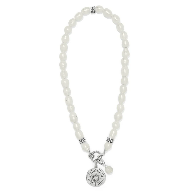 Brighton charm necklace featuring pearls and silver accents