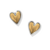 Two-tone silver and gold heart earrings inspired by modern metal sculptures