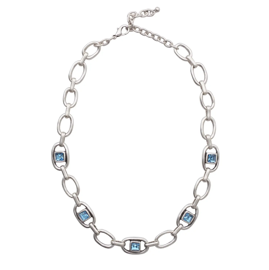 Chanour Blue Crystal Link Necklace