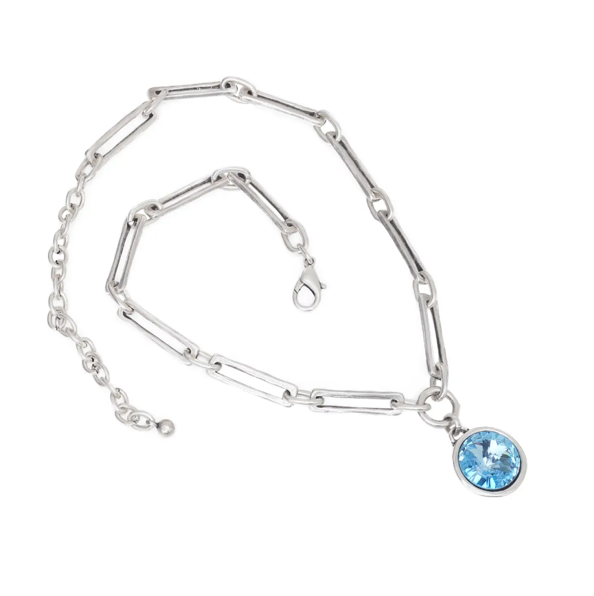 Chanour Handmade Blue World Pewter Necklace with Swarovski drop