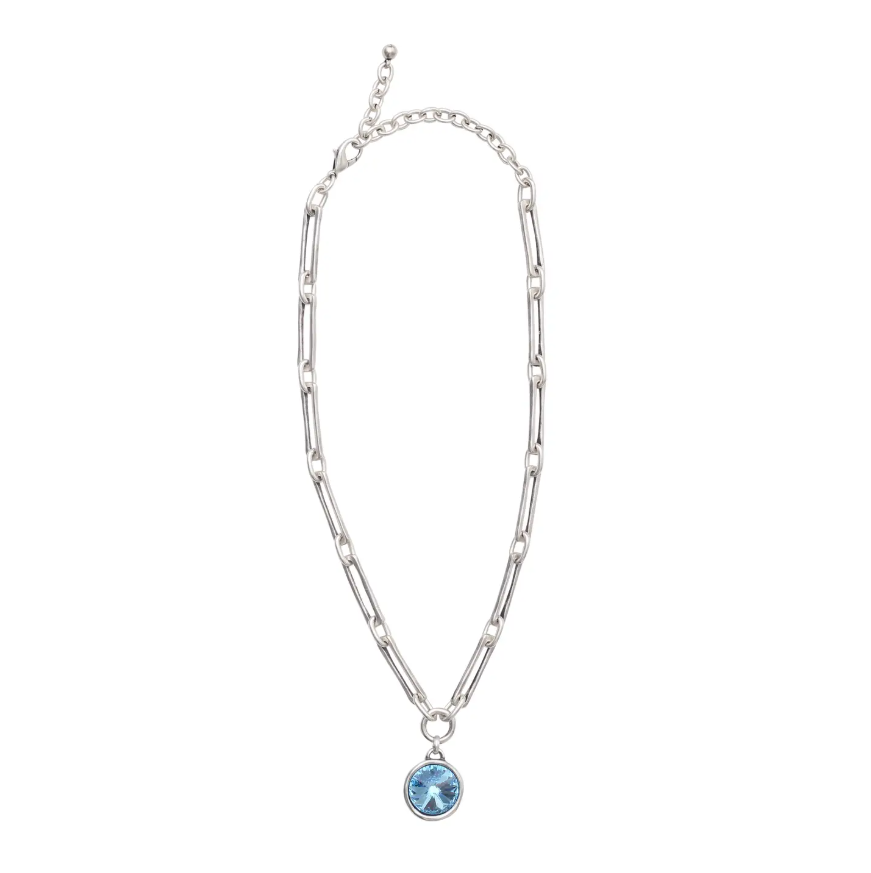 Chanour Handmade Blue World Pewter Necklace with Swarovski drop