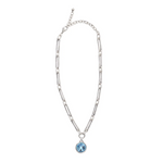 Chanour Handmade Blue World Pewter Necklace with Swarovski drop