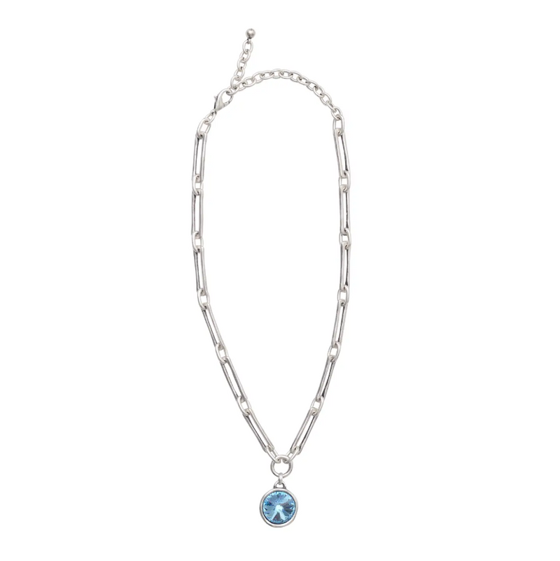 Chanour Handmade Blue World Pewter Necklace with Swarovski drop
