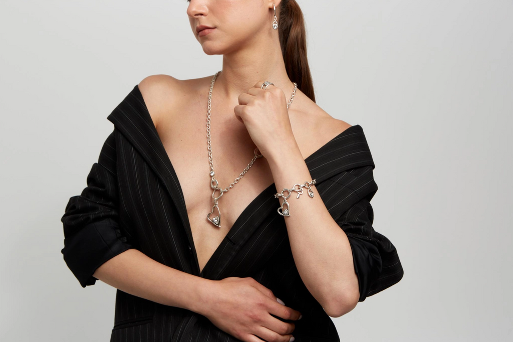 Handmade pewter necklace with Swarovski heart crystal pendant