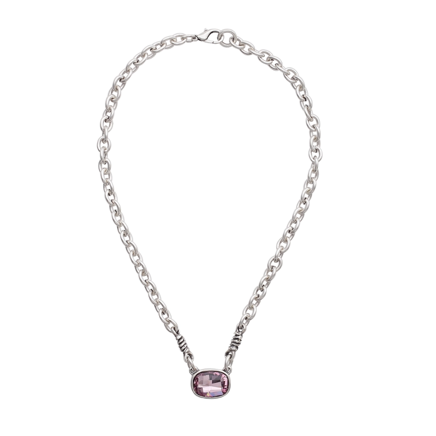 Chanour handmade pink crystal necklace with silver-plated finish