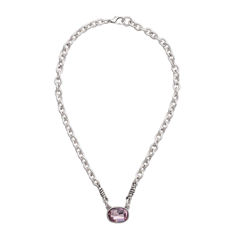 Chanour handmade pink crystal necklace with silver-plated finish