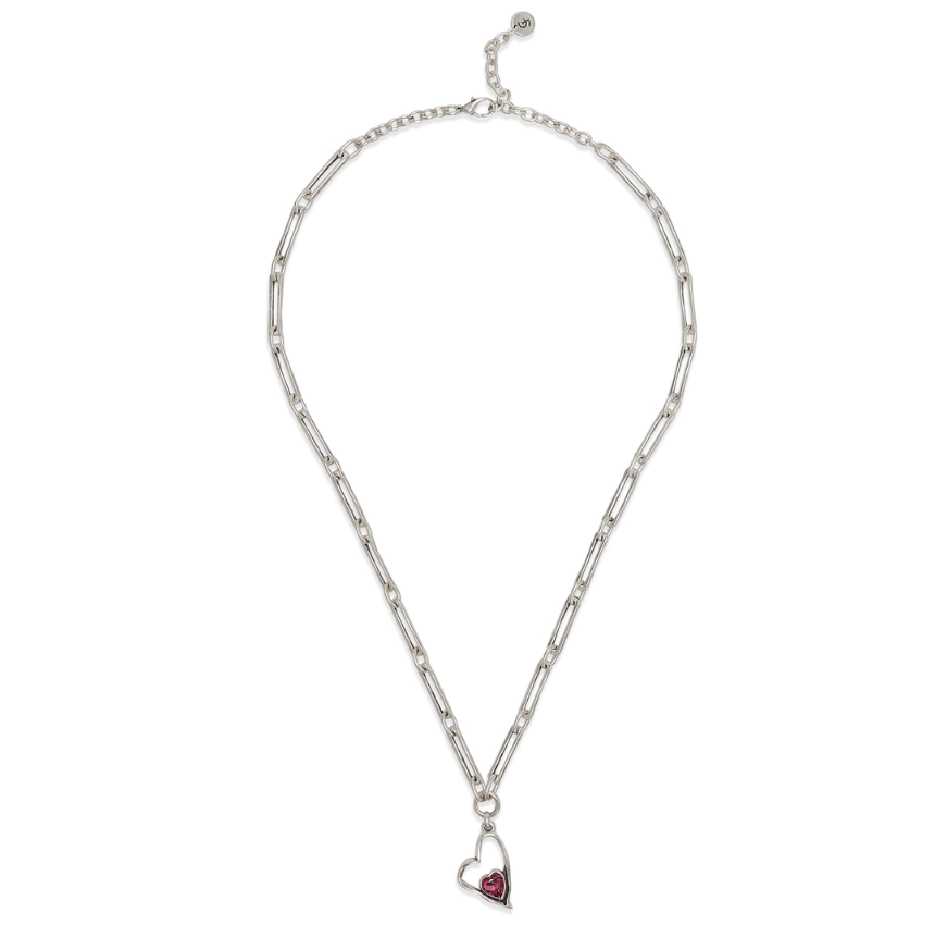 Handmade pewter necklace with pink Swarovski heart charm
