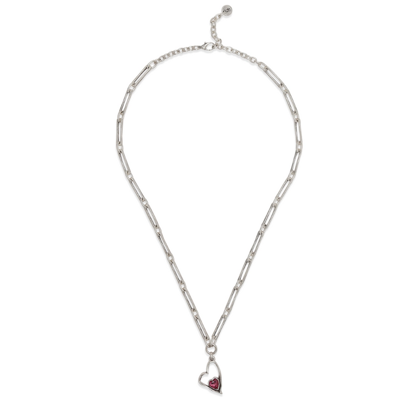 Handmade pewter necklace with pink Swarovski heart charm