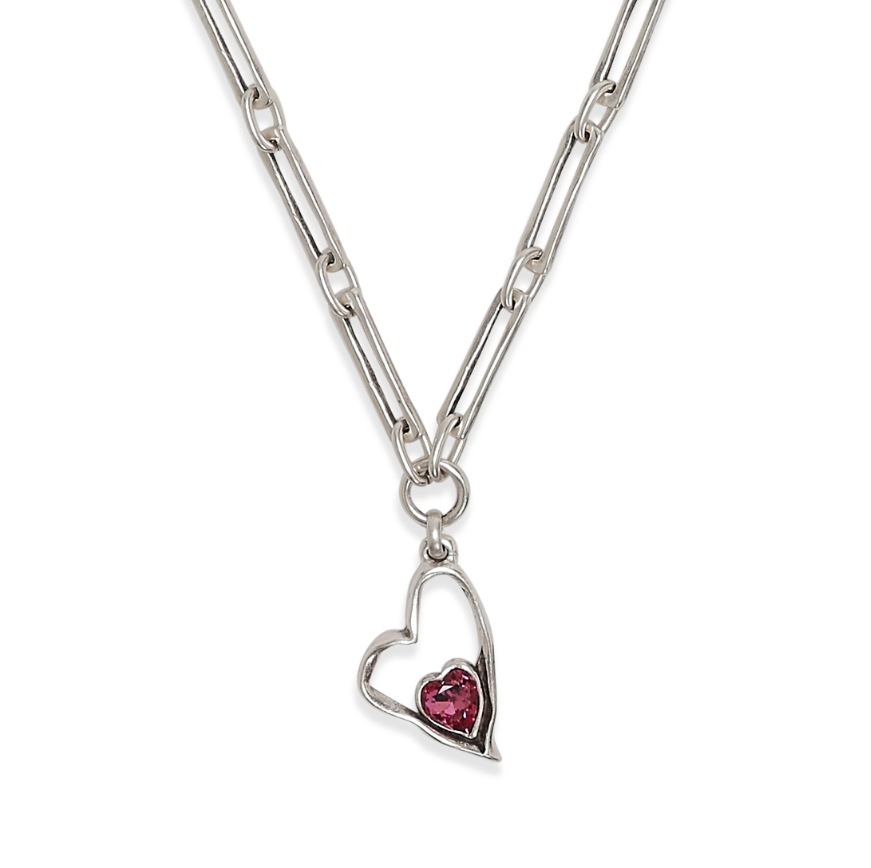 Handmade pewter necklace with pink Swarovski heart charm