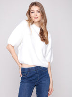 Charlie B balloon sleeve knit sweater in soft textured yarn