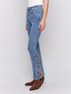 Charlie B Bootcut Jeans with Floral Embroidery Medium Blue